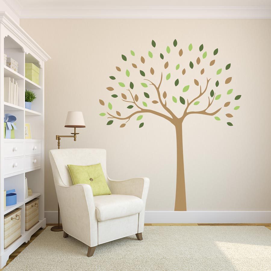Fymural Trees Leaves Wall Decals Forest Stickers Mural Paper for Bedroom Kid Baby Nursery Vinyl Removable DIY Decals,100 PCS Light Green 51 PCS Dark Green 1 Set