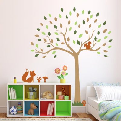 Woodland tree wall sticker with fox and squirrel | Woodland wall stickers | Stickerscape | UK