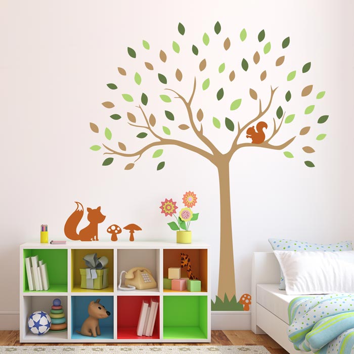 Woodland tree, squirrel and fox wall 