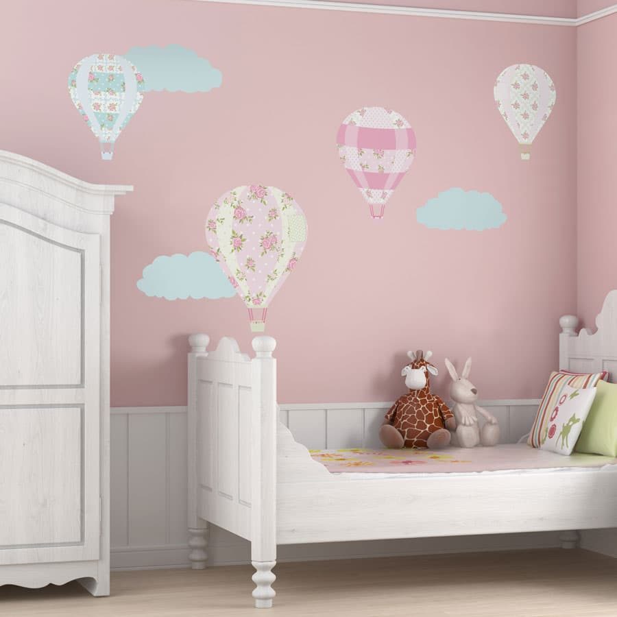 VIntage hot air balloon wall stickers perfect for decorating a girls bedroom or nursery