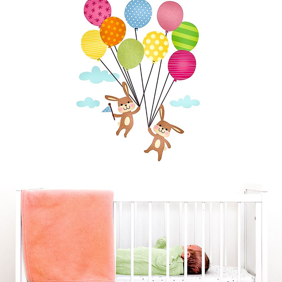 Bunnies with balloons wall sticker | Nursery wall stickers | Stickerscape | UK