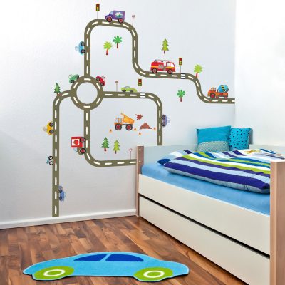 Create a transport themed bedroom with this DIY road map wall sticker pack
