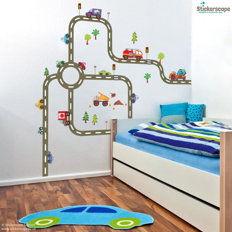 Create a transport themed bedroom with this DIY road map wall sticker pack