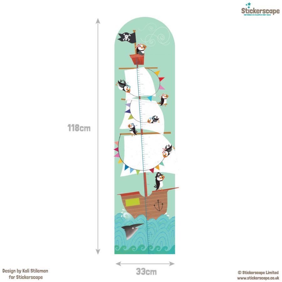 Pirate height chart wall sticker with dimensions