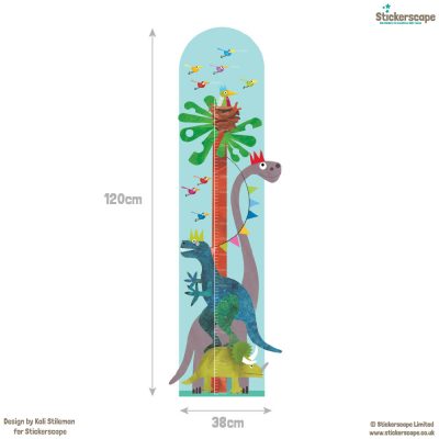 Dinosaur height chart wall sticker with dimensions