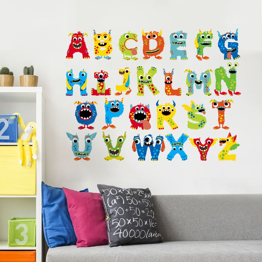 Monster alphabet wall sticker (Large size) perfect for a child's bedroom or playroom and a great fun way to learn the alphabet