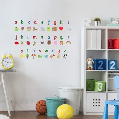 Illustrated alphabet wall sticker is a great addition to a playroom, bedroom or school and is a great way for your child to learn the alphabet