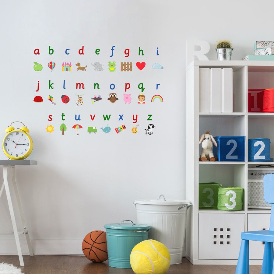 Illustrated alphabet wall sticker is a great addition to a playroom, bedroom or school and is a great way for your child to learn the alphabet