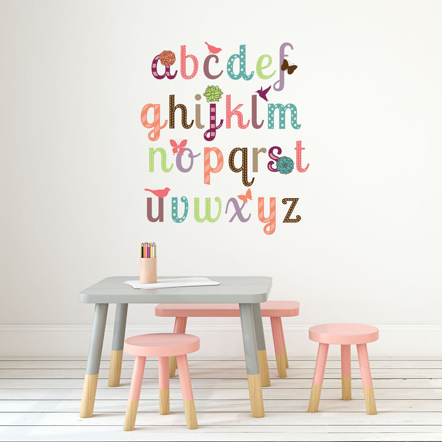 Girly alphabet wall sticker (Regular size) perfect for adding an alphabet design to your child's bedroom or playroom