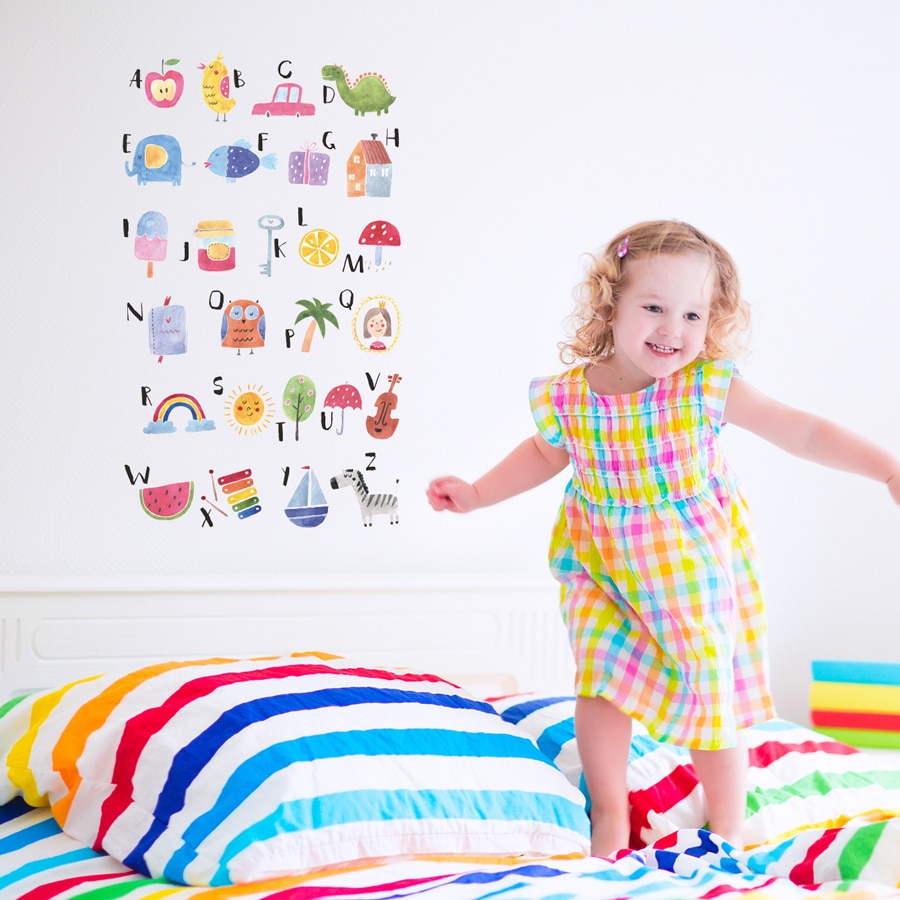Watercolour alphabet wall sticker perfect addition to a child's bedroom or playroom and a great way for them to learn the alphabet