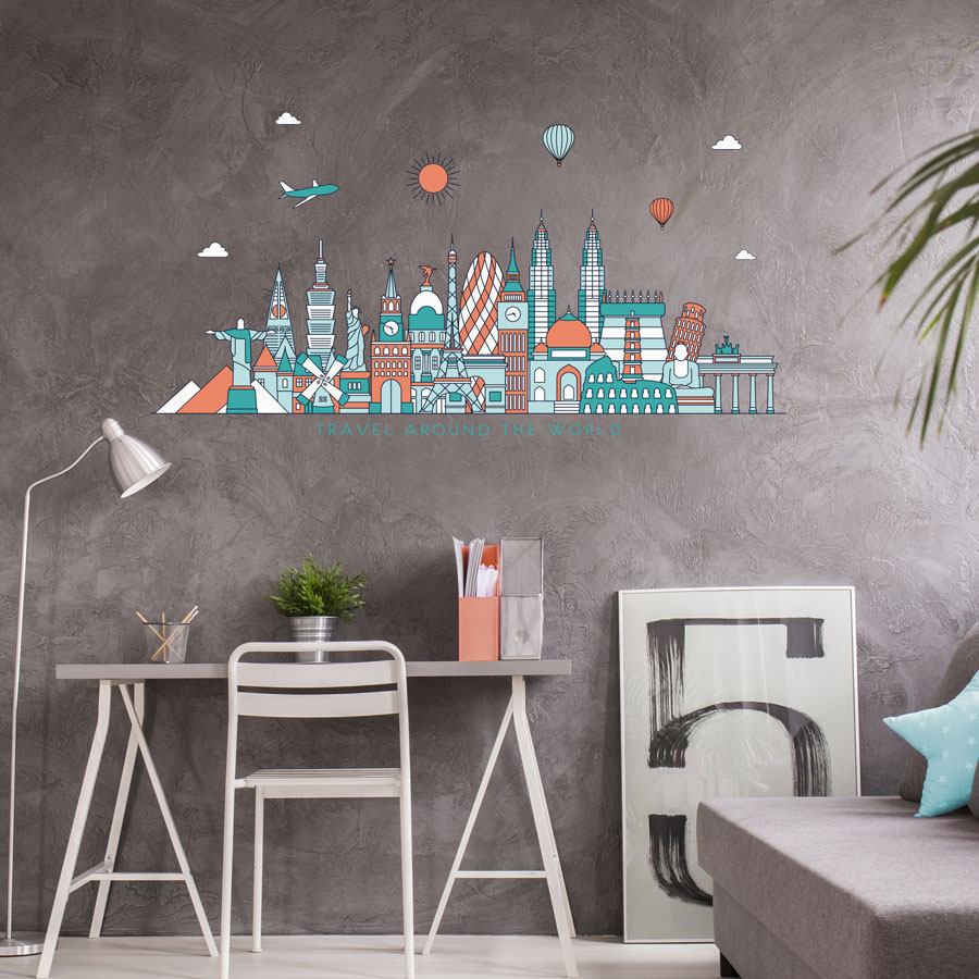Travel the world wall sticker (Option 2) in large size perfect for decorating a bedroom, study or playroom with a travel theme