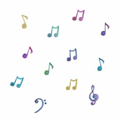 Watercolour musical notes wall sticker pack on a white background