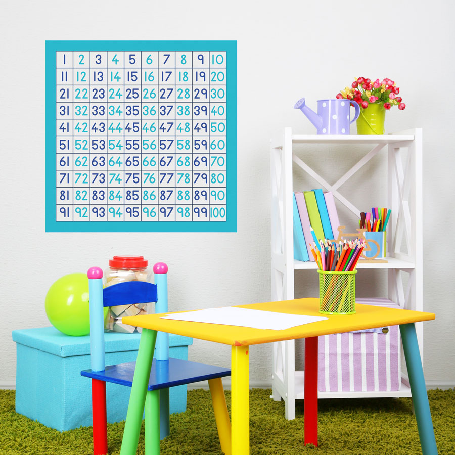 100 square wall sticker (Option 1) a great and fun way to learn to count and perfect for a childs bedroom, playroom or even a classroom