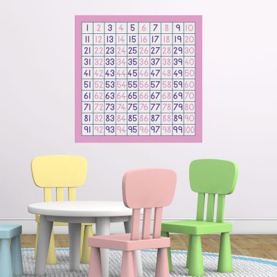 100 square wall sticker (Option 2) a great and fun way to learn to count and perfect for a childs bedroom, playroom or even a classroom