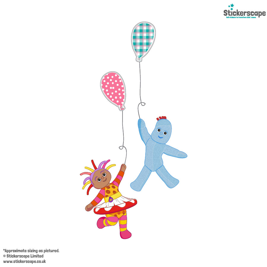 Igglepiggle and Upsy Daisy With Balloons window sticker on white background