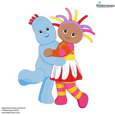 Igglepiggle and Upsy Daisy Hug window sticker on white background