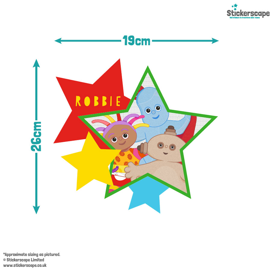 Personalised In the Night Garden Star window sticker size guide