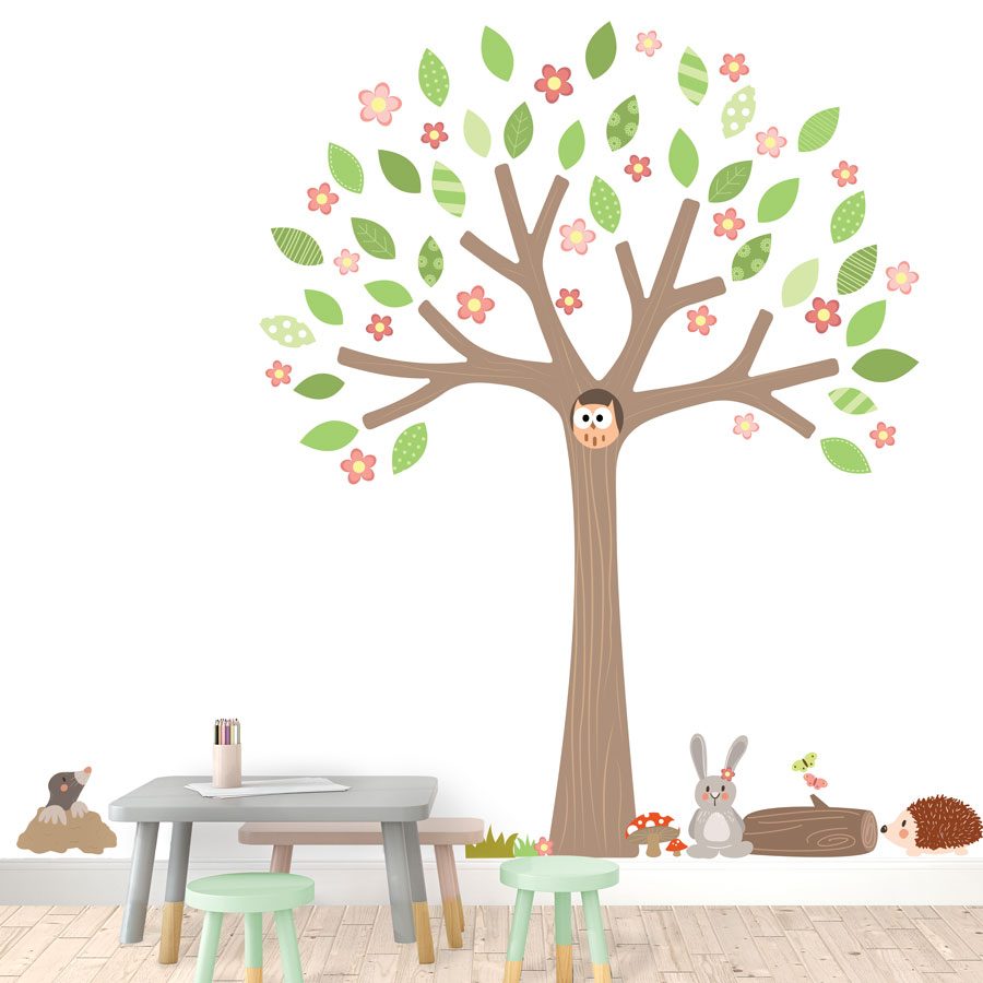 Woodland Tree with blossom and woodland critters wall stickers | Woodland Friends | Stickerscape | UK