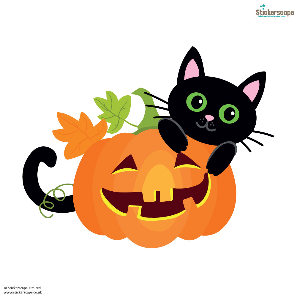 Cat with pumpkin window sticker | Halloween stickers | Stickerscape UK