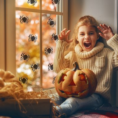 Spider window stickers perfect for decorating your windows with a scary Halloween theme perfect for children and playrooms
