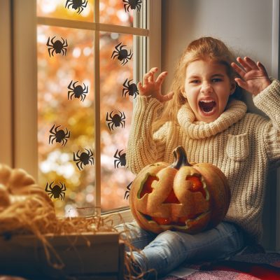 Spider window stickers perfect for decorating your windows with a scary Halloween theme perfect for children and playrooms
