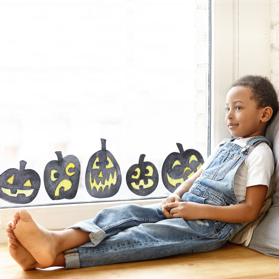 Pumpkin window stickers features 7 pumpkin window stickers in total and are perfect for decorating your home this Halloween