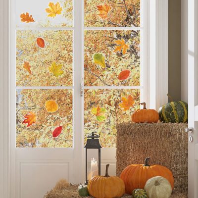 Autumnal leaves window stickers perfect for giving your windows an Autumnal theme this Halloween