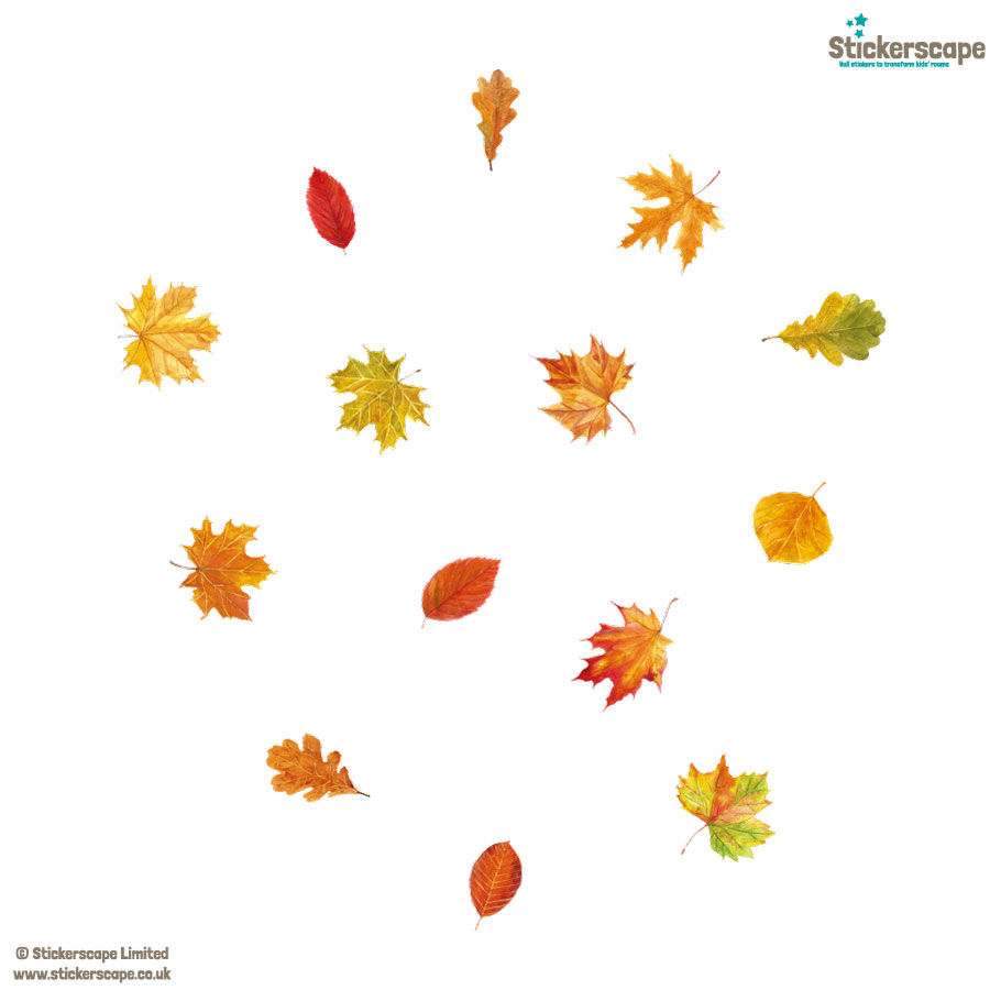 Autumnal leaves window stickers on a white background