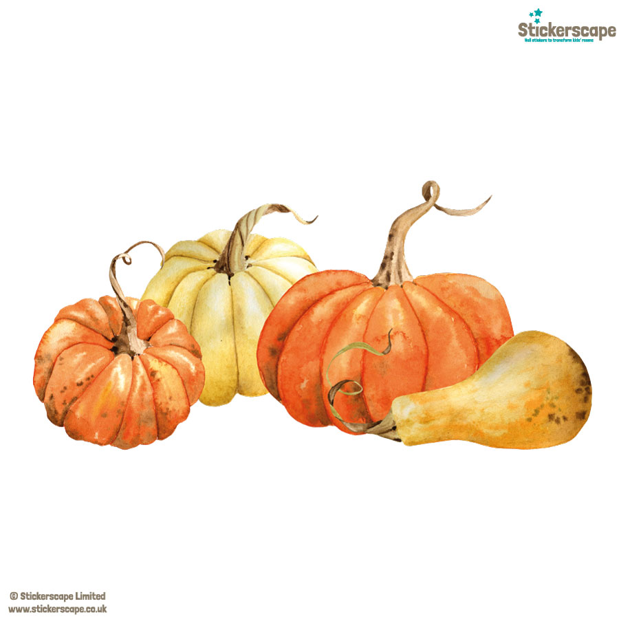 Autumnal pumpkin window stickers on a white background