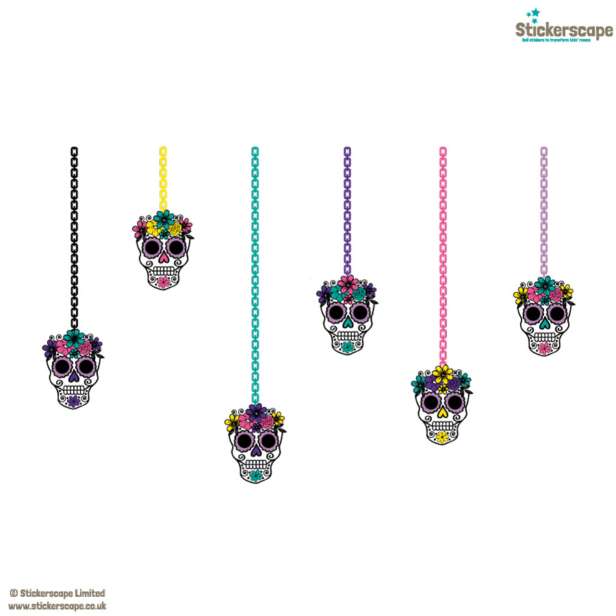 Skulls on strings window stickers on a white background
