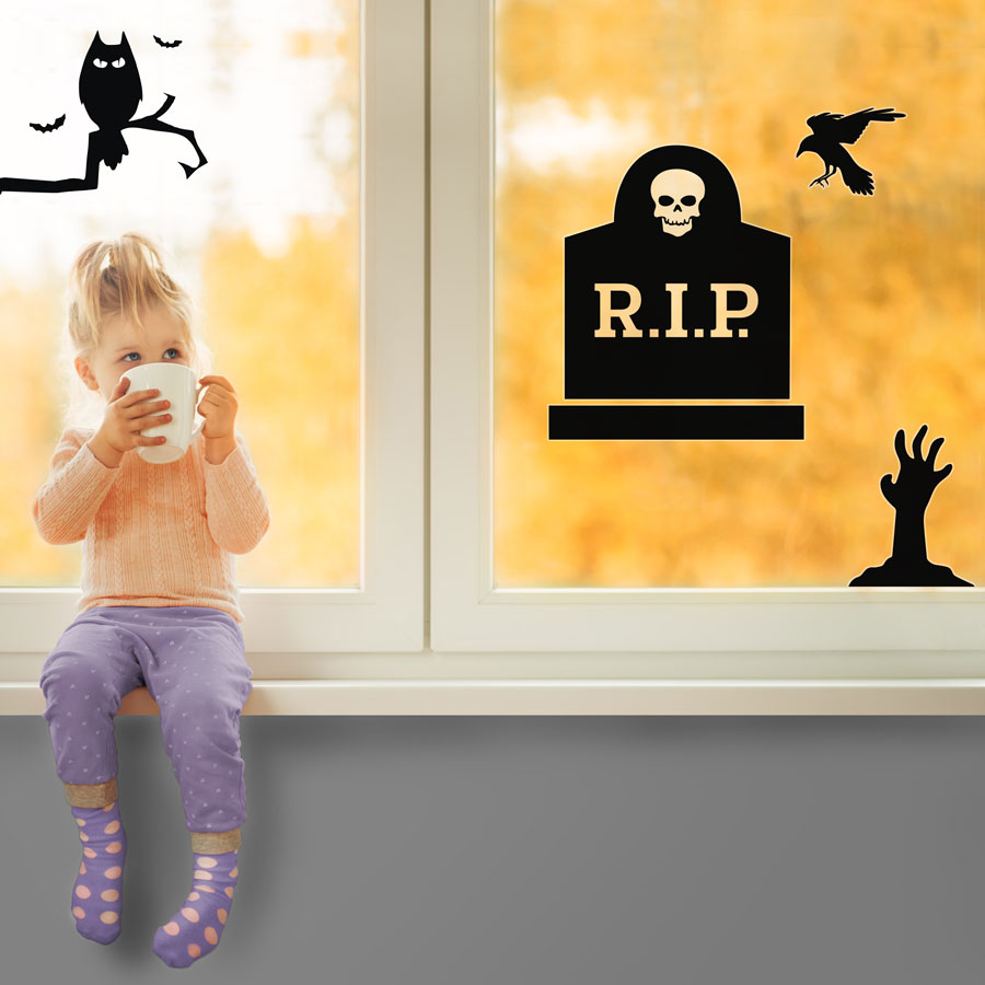 Halloween graveyard window sticker pack is a great way to add a scary Halloween theme to your windows this October