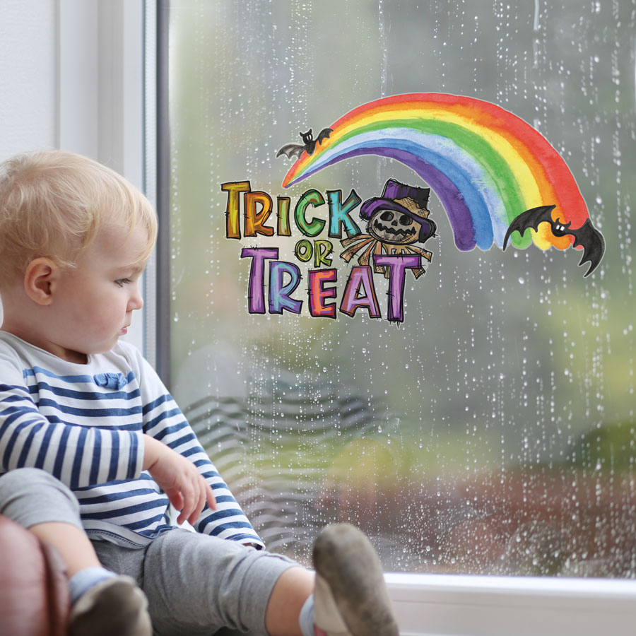 Rainbow trick or treat window sticker (Regular size) perfect for decorating your windows with this Halloween