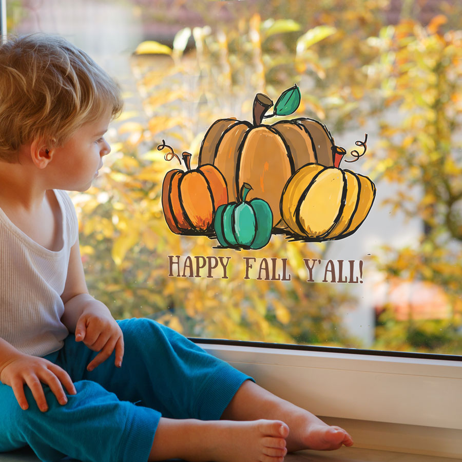 Watercolour pumpkin window sticker (Option 2 - Large size) is perfect for decorating your windows for autumn and Halloween in October
