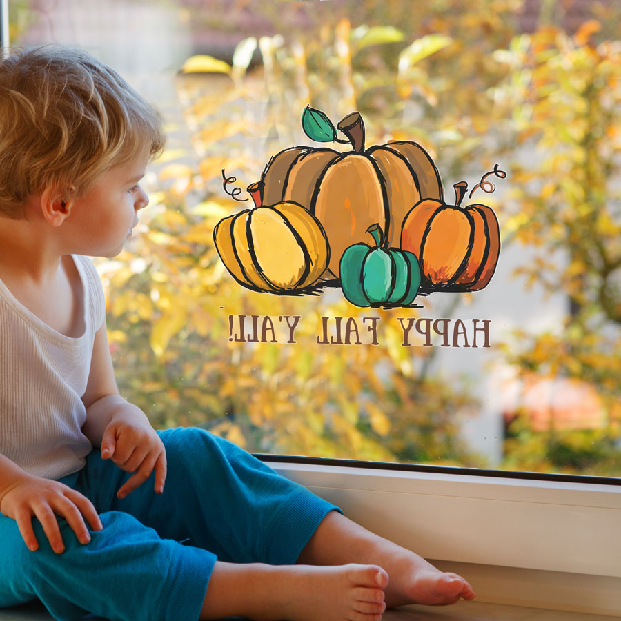 Watercolour pumpkin window sticker (Option 2 - Large size) (Reversed) is perfect for decorating your windows for autumn and Halloween in October