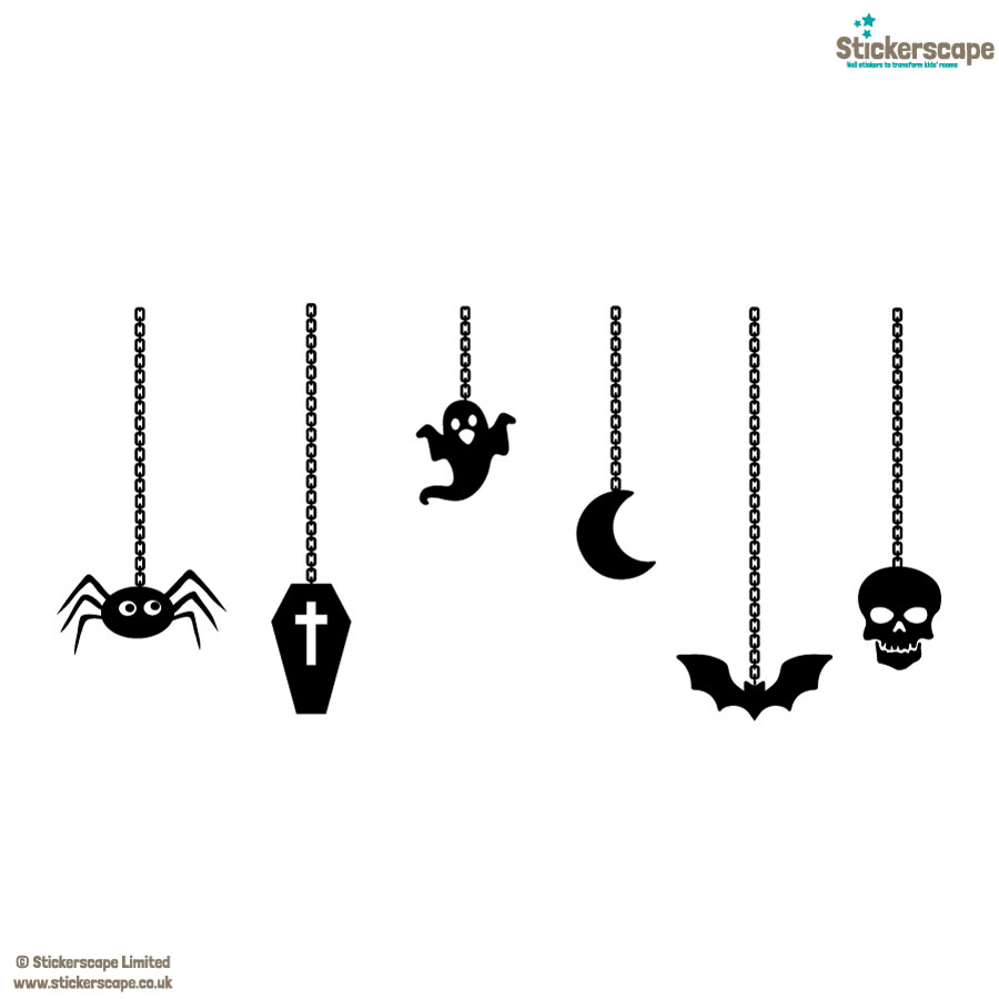 Halloween window stickers on chains on a white background
