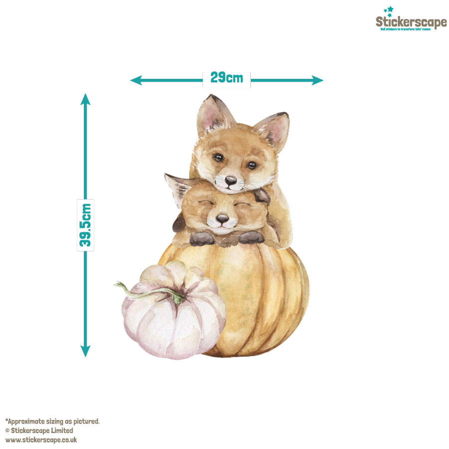 pumpkin and woodland animal window sticker packs (option 2), autumn window stickers. Two foxes resting on top of each other with bottom fox head on pumpkin.