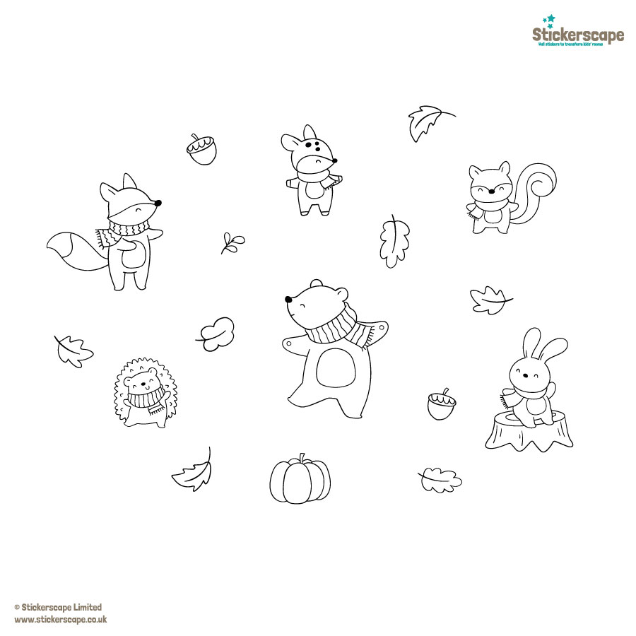 Autumn Animals Colour-in Window Stickers, Autumn Window Stickers