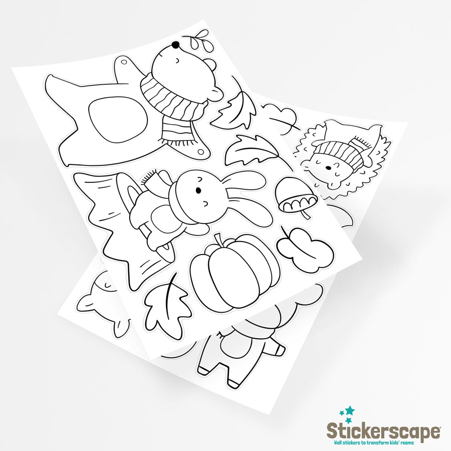 Autumn Animals Colour-in Window Stickers | Autumn Window Stickers | Stickerscape