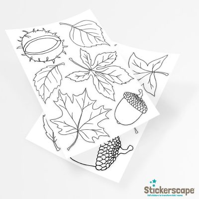 Autumn Leaves Colour-in Window Stickers, Autumn Window Stickers