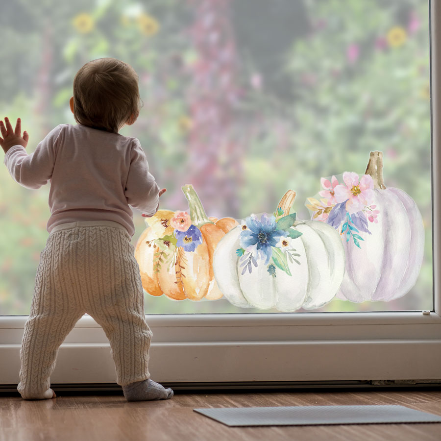 Floral Watercolour Pumpkins Window Sticker (Option 1 - Regular) | Autumn Window Stickers | Stickerscape