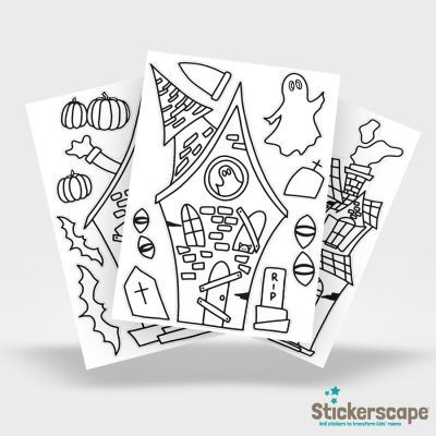 Haunted House Colour-in Window Sticker Pack | Halloween Window Stickers | Stickerscape