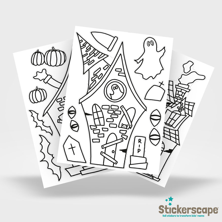 Haunted House Colour-in Window Sticker Pack | Halloween Window Stickers | Stickerscape