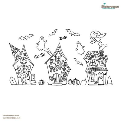 Haunted House Colour-in Window Sticker Pack, Halloween Window Stickers
