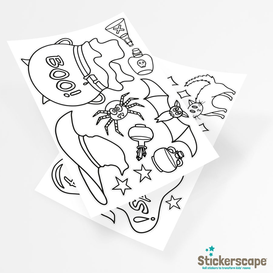 Spooky witch Colour-in Window Sticker Pack, Halloween Window Stickers