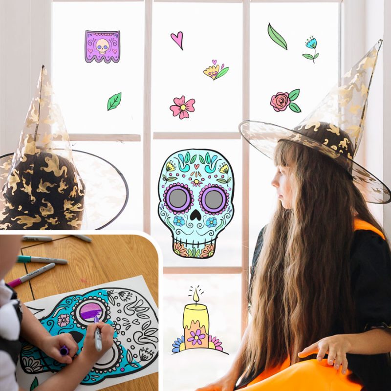 Day of the Dead Colour-in Window Stickers | Halloween Window Stickers | Stickerscape