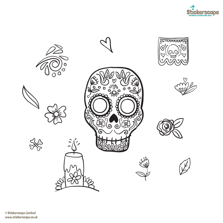Day of the Dead Colour-in Window Stickers | Halloween Window Stickers | Stickerscape