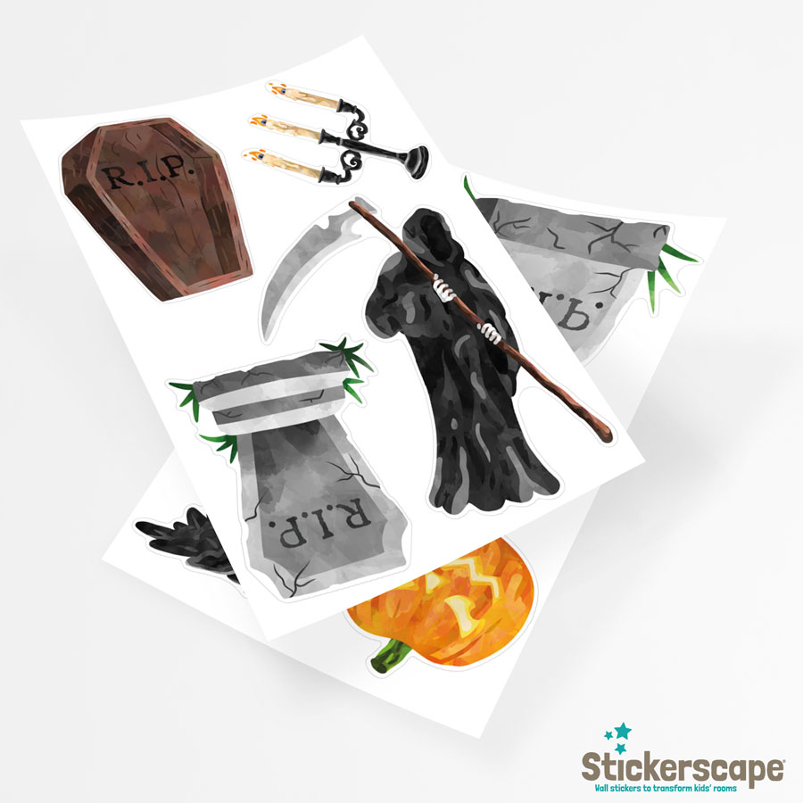 Halloween Black Coffin Vinyl Stickers Window Decorations Spooky Party Kids Set 