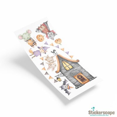 cute halloween village window stickers, halloween window stickers