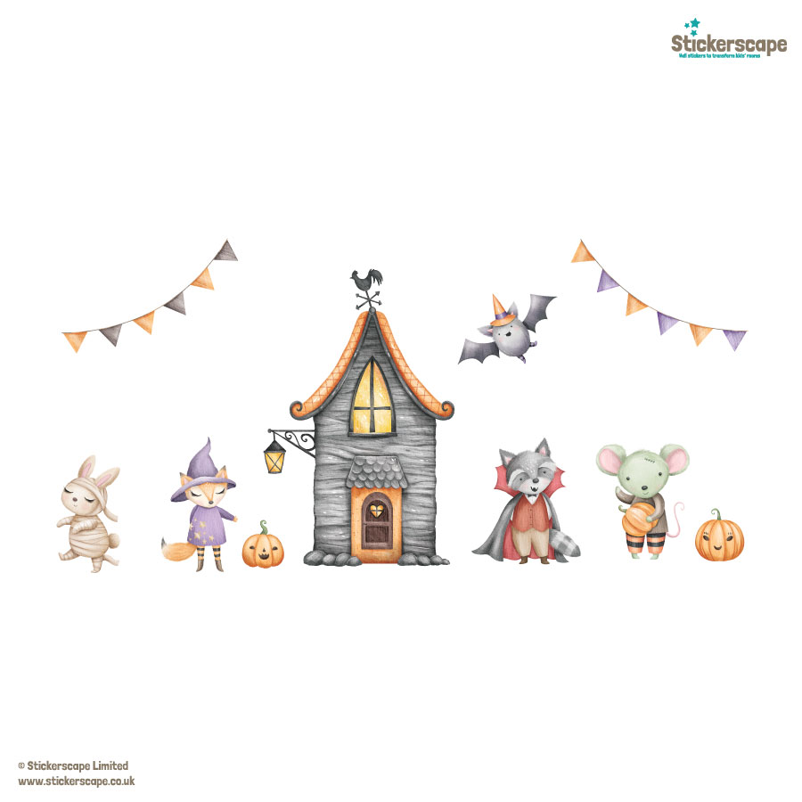 cute halloween village window stickers, halloween window stickers