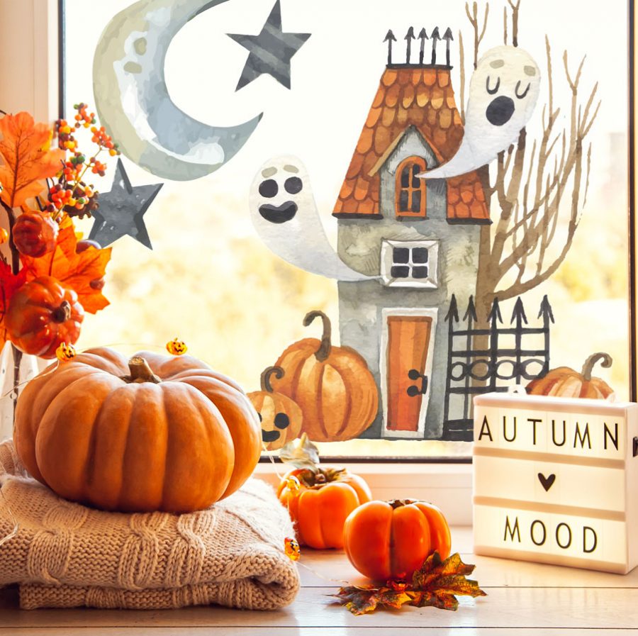 haunted house window sticker - large, halloween window stickers